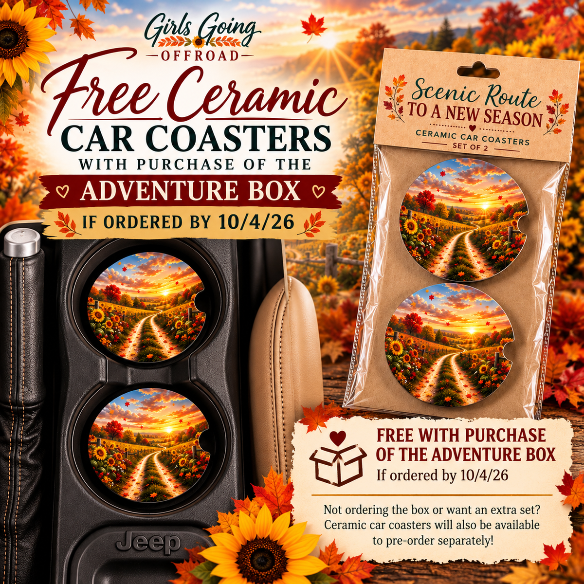 Scenic route to a new season ceramic coaster set