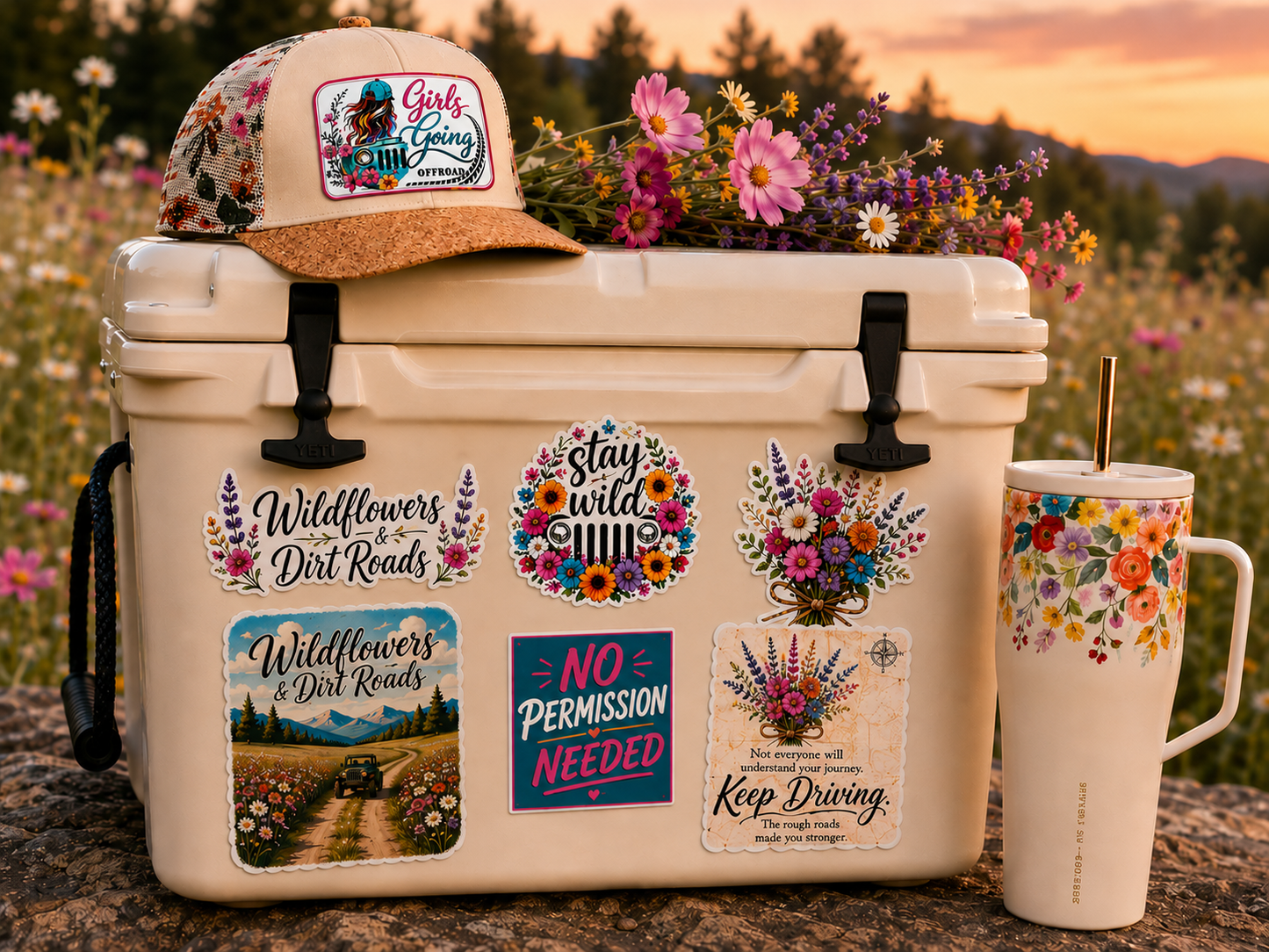 Girls Going Offroad Floral Hat