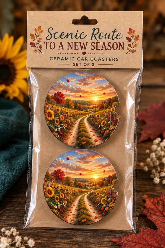 Scenic route to a new season ceramic coaster set